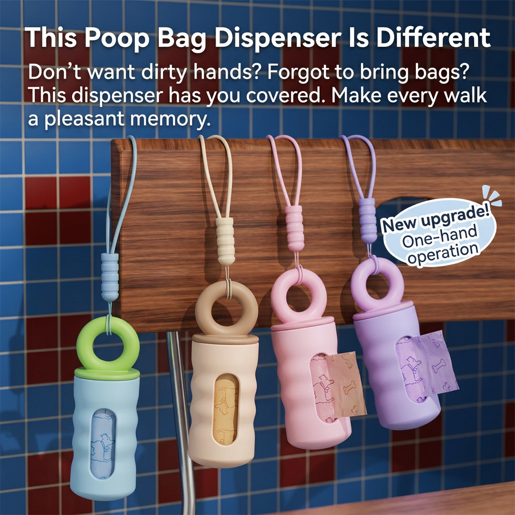 Milk Coffee Color Pet Poop Bag Dispenser with 4 Waste Bag Rolls Portable Dog view 2