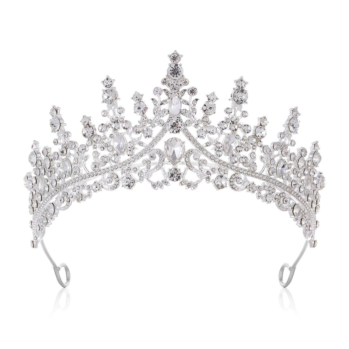 Pearl Tassel Necklace & Rhinestone Tiara Set Bridal Crown Jewelry Accessories view 6