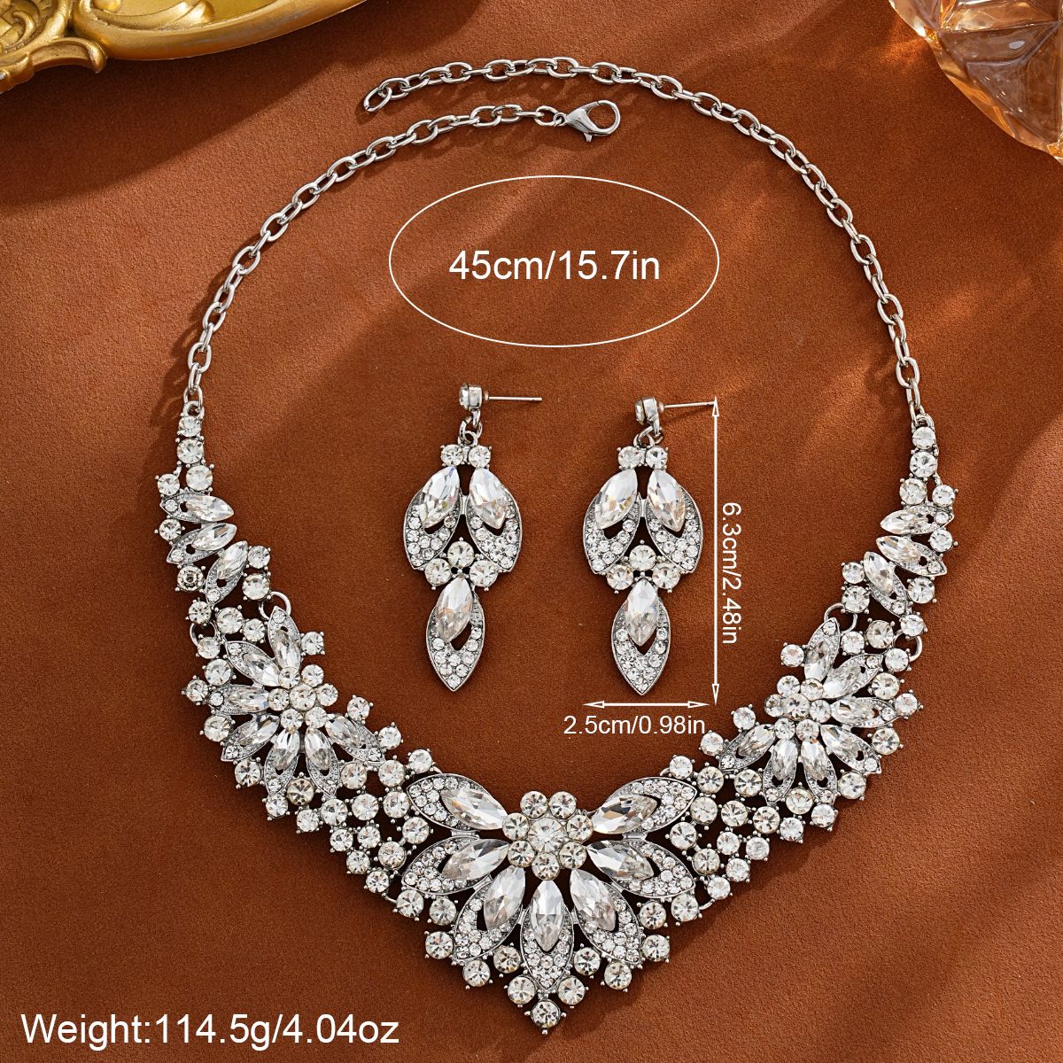 Crystal Necklace Earrings Set for Women Luxury Rhinestone Bridal Jewelry view 5
