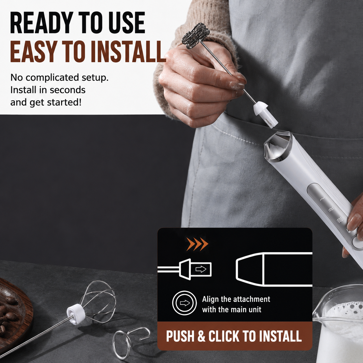White 3 in 1 Handheld Electric Milk Frother with Storage Case Wireless view 2