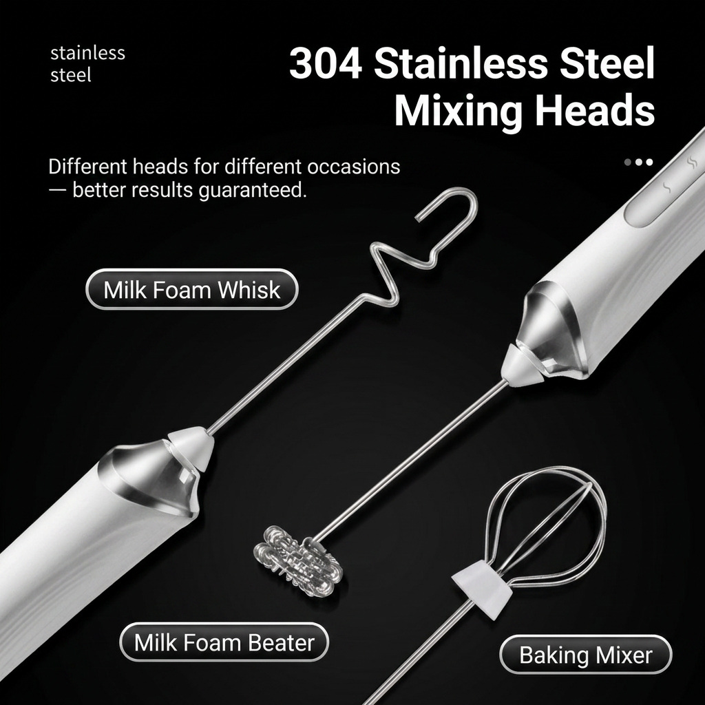 White 3 in 1 Handheld Electric Milk Frother with Storage Case Wireless view 3
