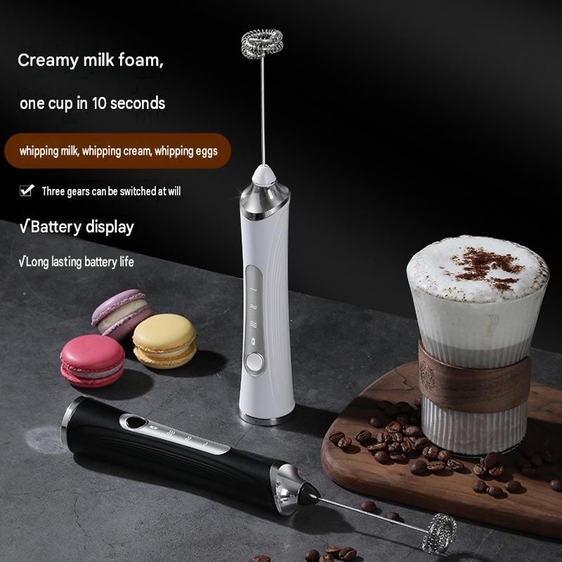 White 3 in 1 Handheld Electric Milk Frother with Storage Case Wireless view 4