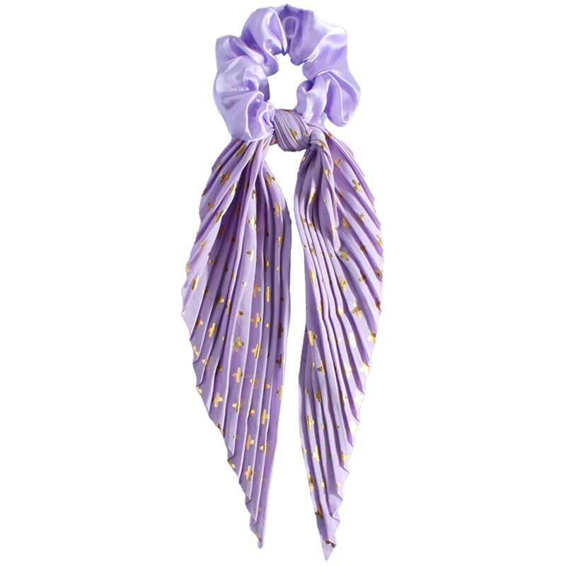 Purple Vintage Ribbon Ponytail Scrunchie 2 Pack for Women Pleated Satin Hair view 5