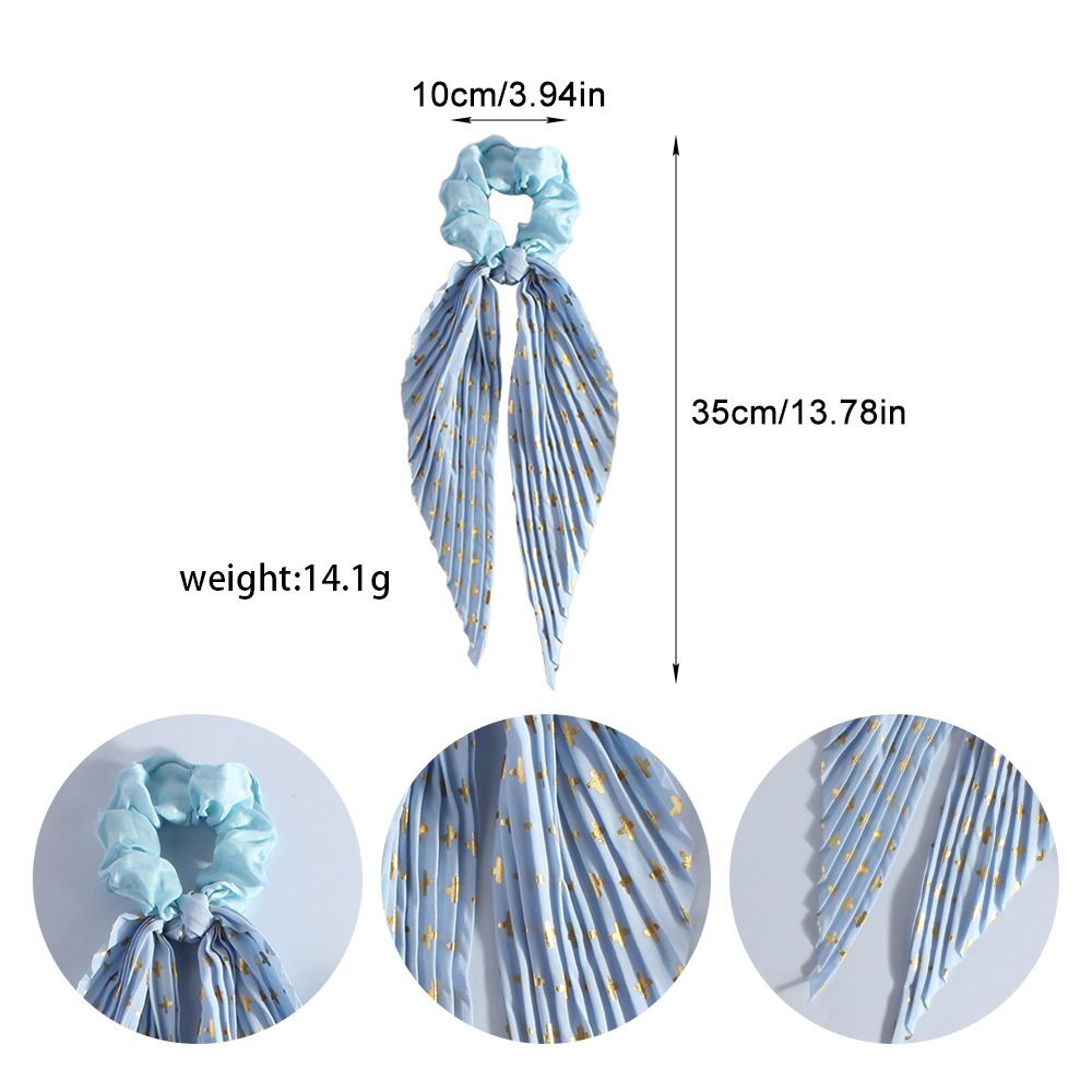 Sky Blue Vintage Ribbon Ponytail Scrunchie 2 Pack for Women Pleated Satin Hair view 4