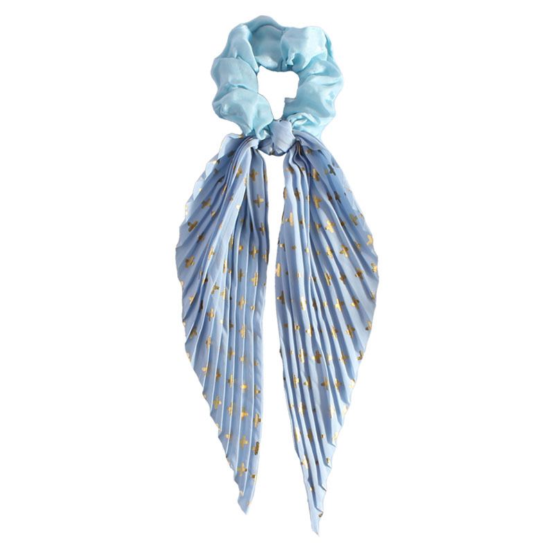 Sky Blue Vintage Ribbon Ponytail Scrunchie 2 Pack for Women Pleated Satin Hair view 5