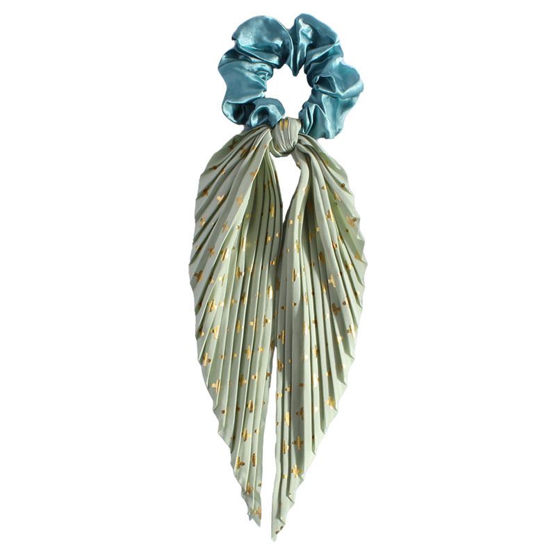 Light Green Vintage Ribbon Ponytail Scrunchie 2 Pack for Women Pleated Satin view 5