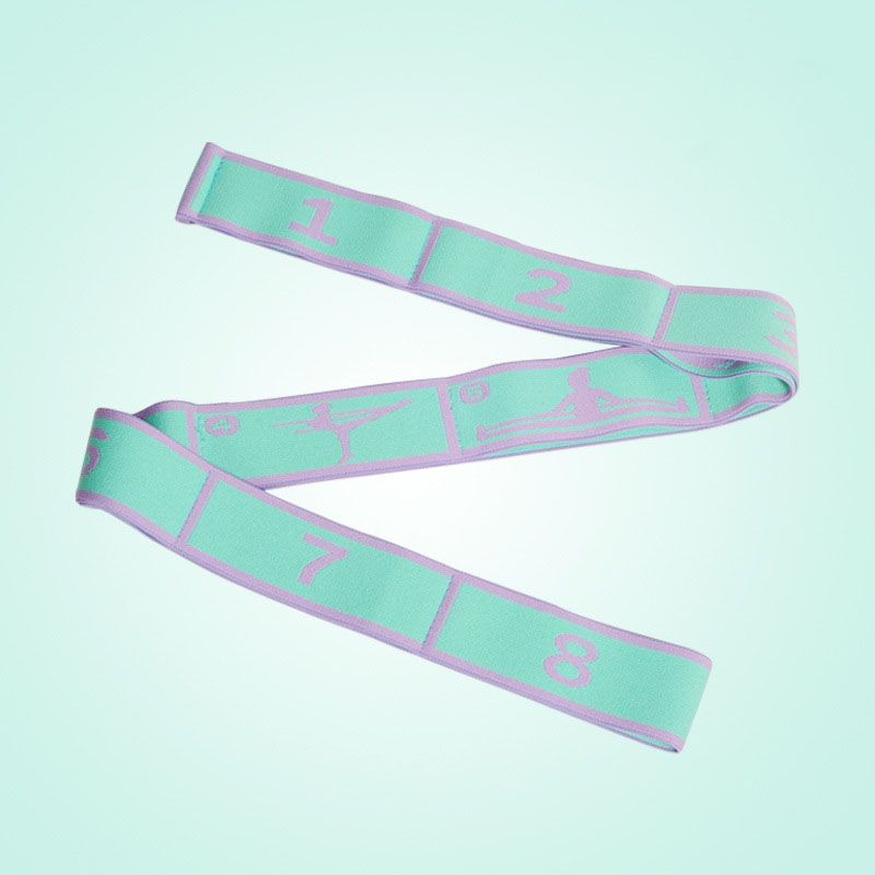 Green and purple 8 Grid Yoga Stretching Strap and 90LB Resistance Band Set for view 4