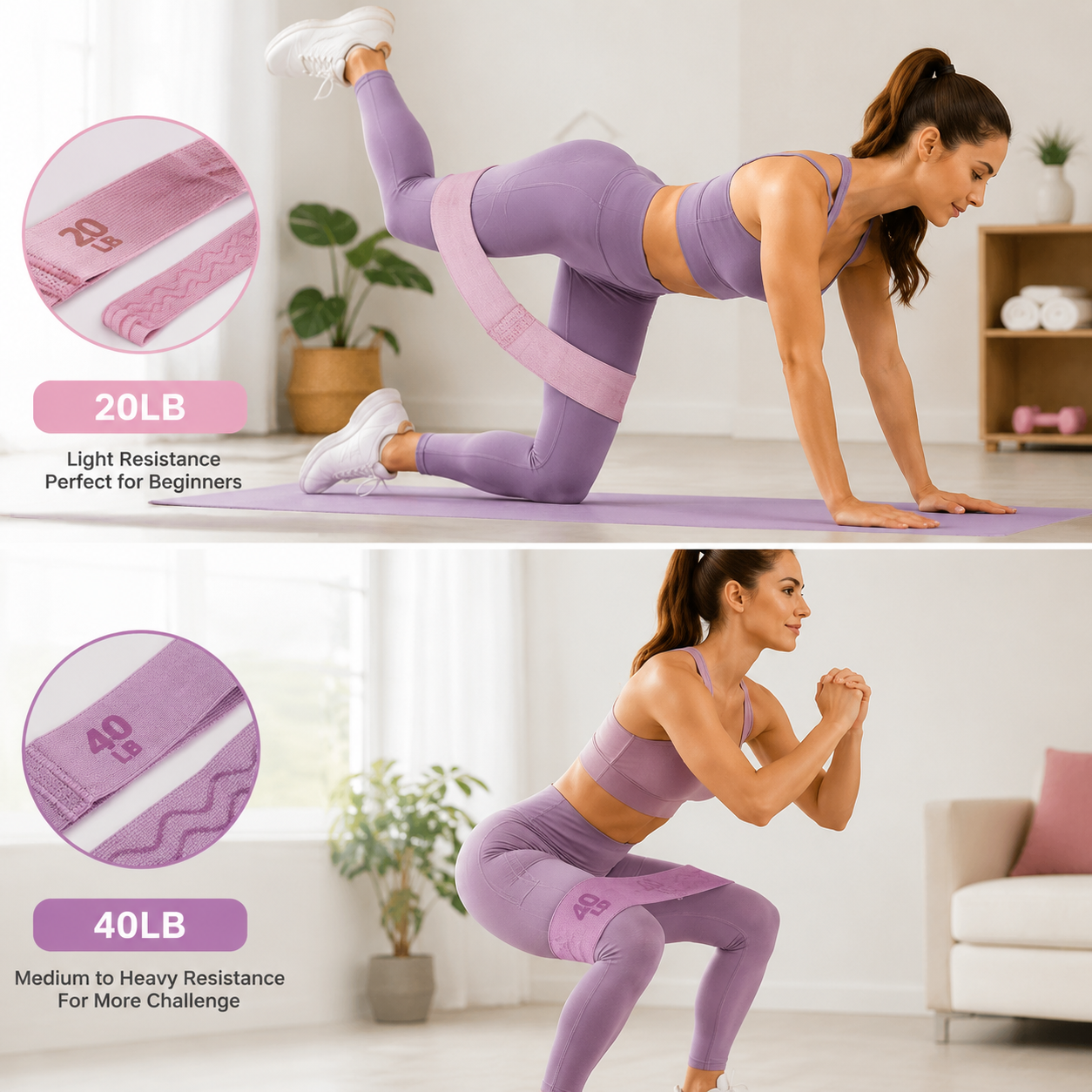20LB and 40LB Booty Resistance Band Set Fabric Glute Bands for Women Hip view 2