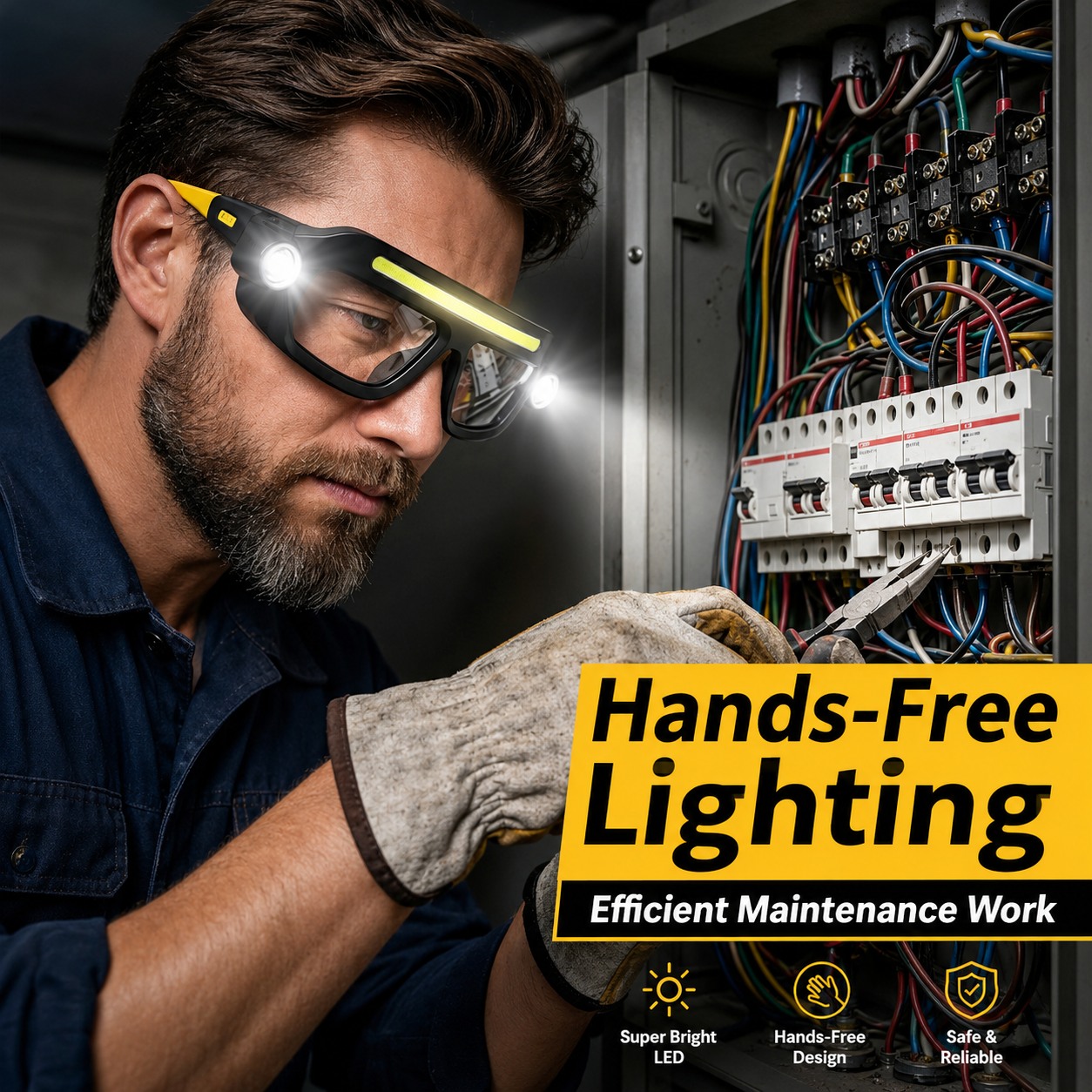Rechargeable LED Glasses Light Yellow Outdoor Headlamp with 5 Lighting Modes view 2