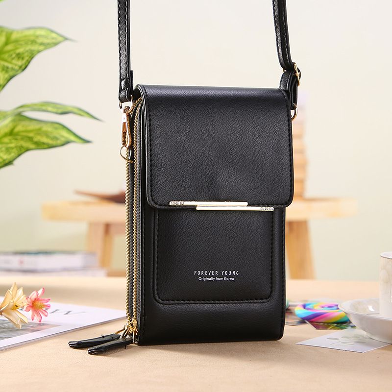 Black Touch Screen Phone Wallet Crossbody Bag for Women Vertical PU Leather view 4