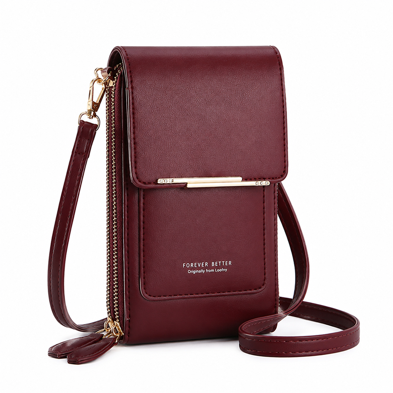 Red Touch Screen Phone Wallet Crossbody Bag for Women Vertical PU Leather