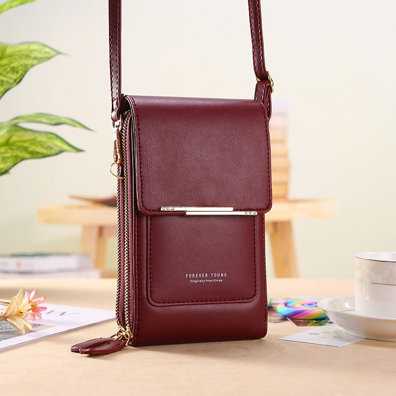 Red Touch Screen Phone Wallet Crossbody Bag for Women Vertical PU Leather view 4