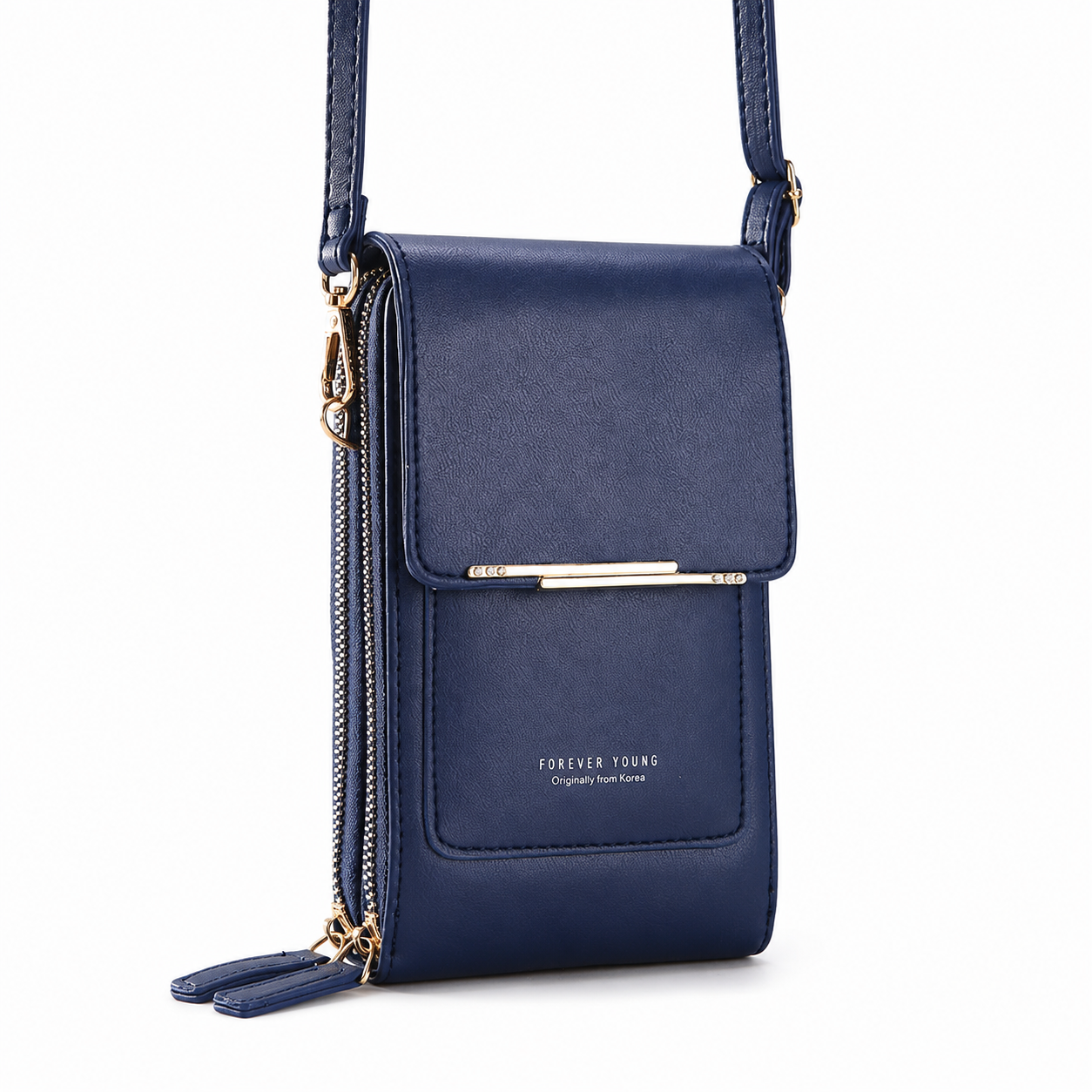 Blue Touch Screen Phone Wallet Crossbody Bag for Women Vertical PU Leather
