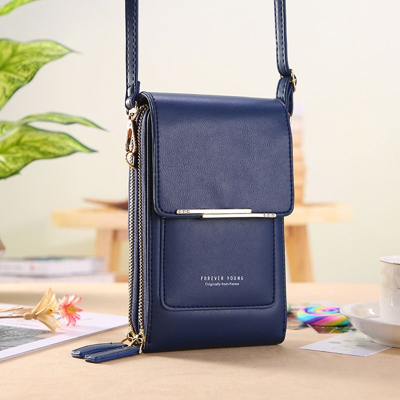Blue Touch Screen Phone Wallet Crossbody Bag for Women Vertical PU Leather view 3