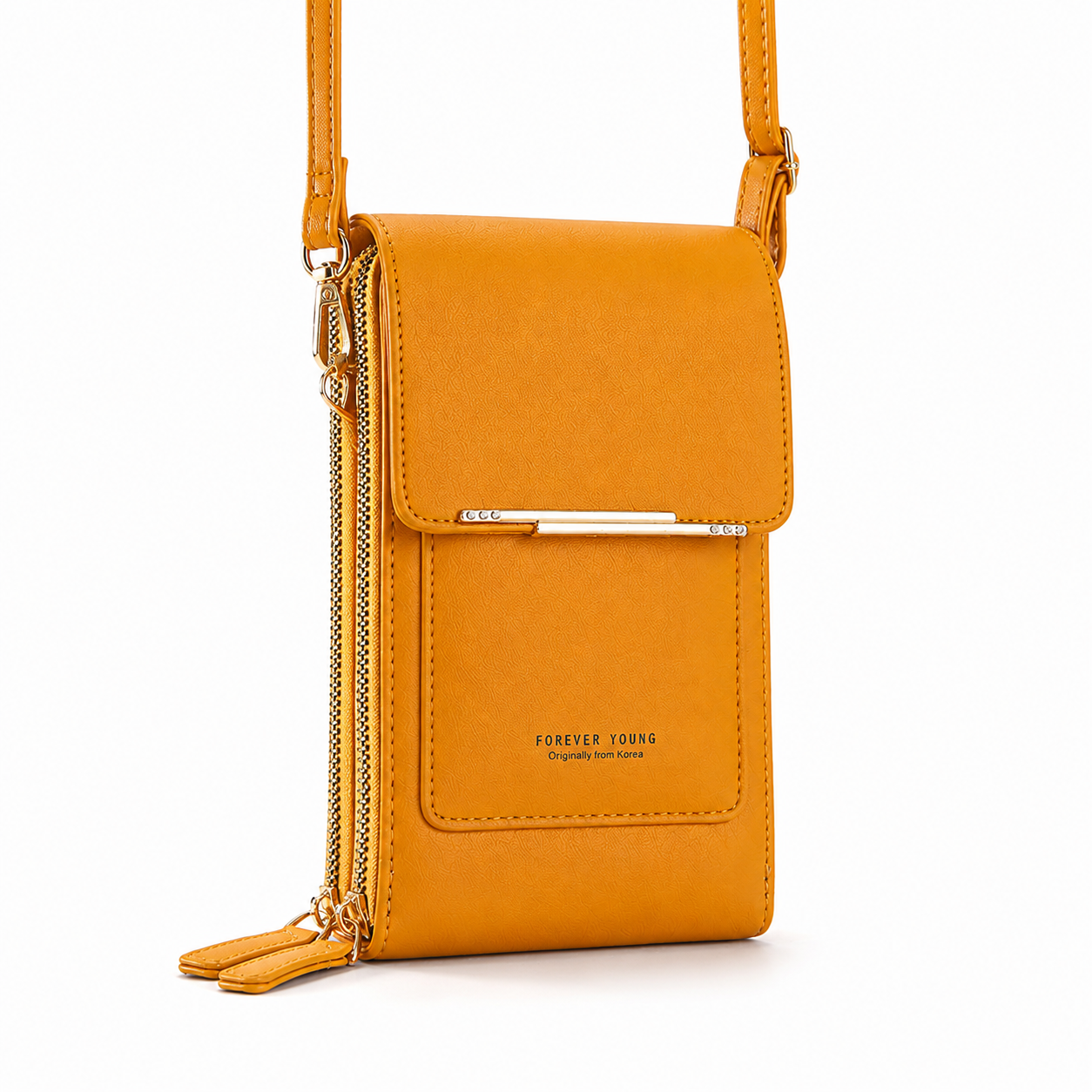 Yellow Touch Screen Phone Wallet Crossbody Bag for Women Vertical PU Leather