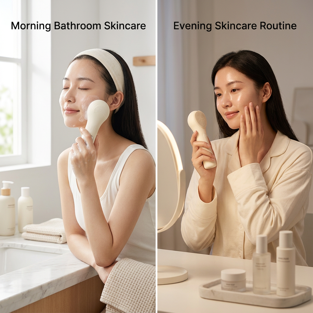 Beige Heated Silicone Facial Cleansing Brush - Dual Sided view 2
