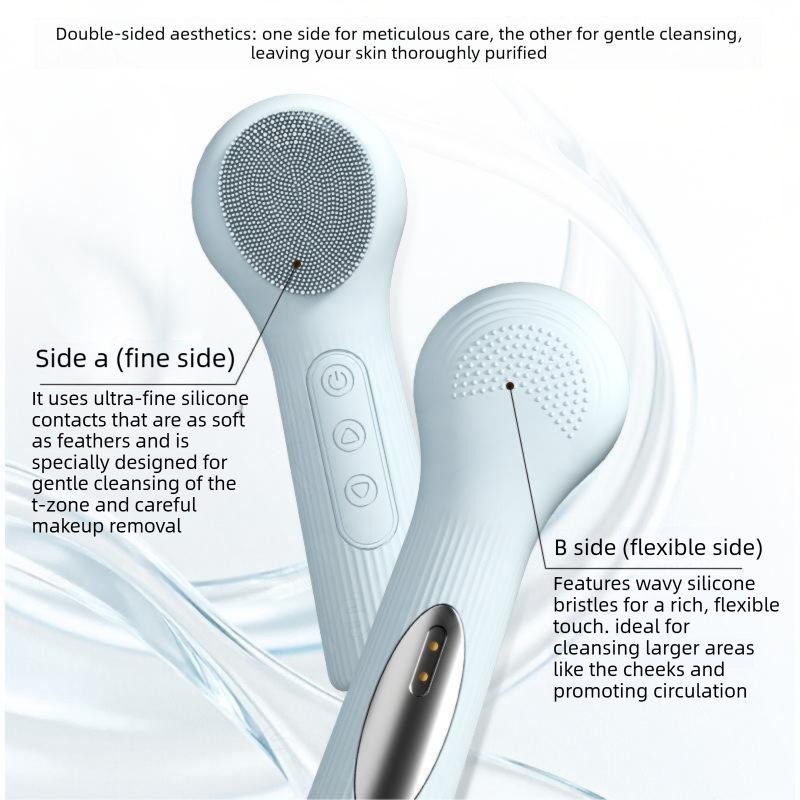 Beige Heated Silicone Facial Cleansing Brush - Dual Sided view 4