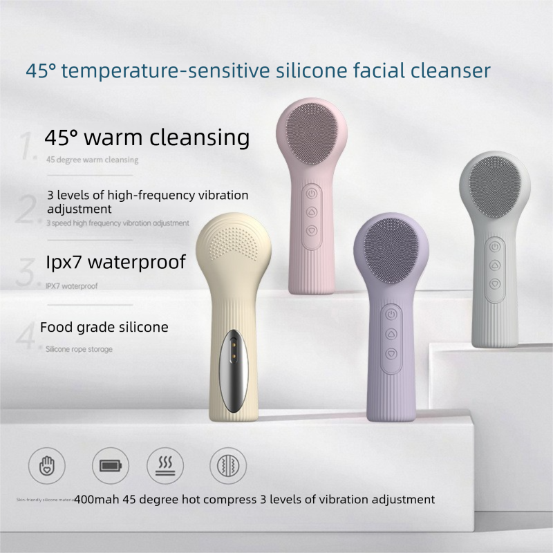 Beige Heated Silicone Facial Cleansing Brush - Dual Sided view 5