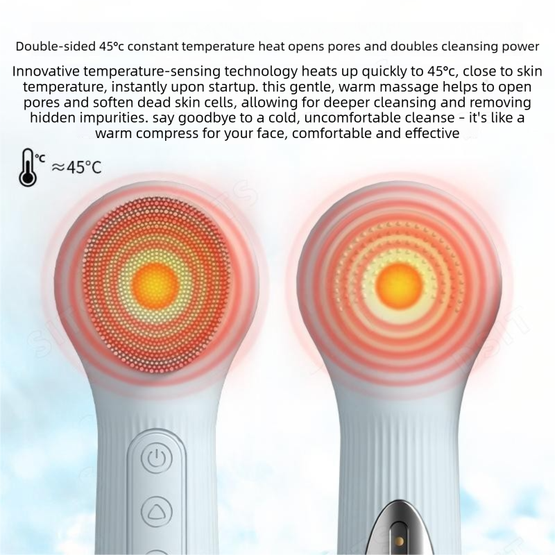 Beige Heated Silicone Facial Cleansing Brush - Dual Sided view 6