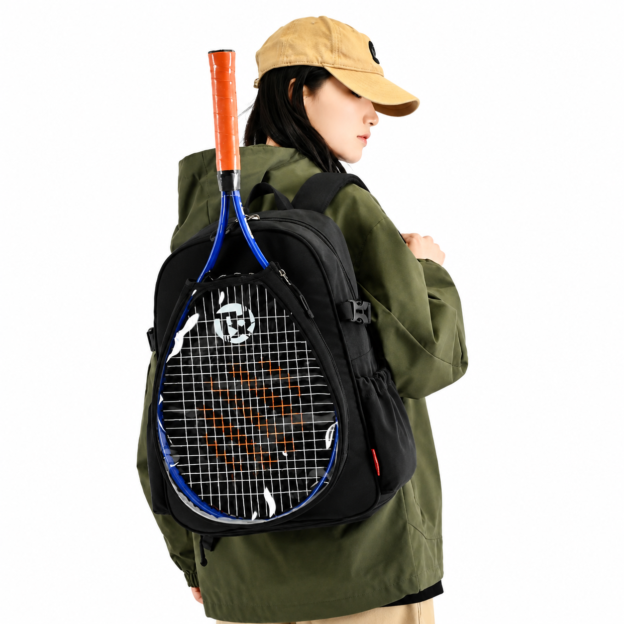 Black Sports Racket Backpack - Lightweight Casual Travel Bag with Separate view 2
