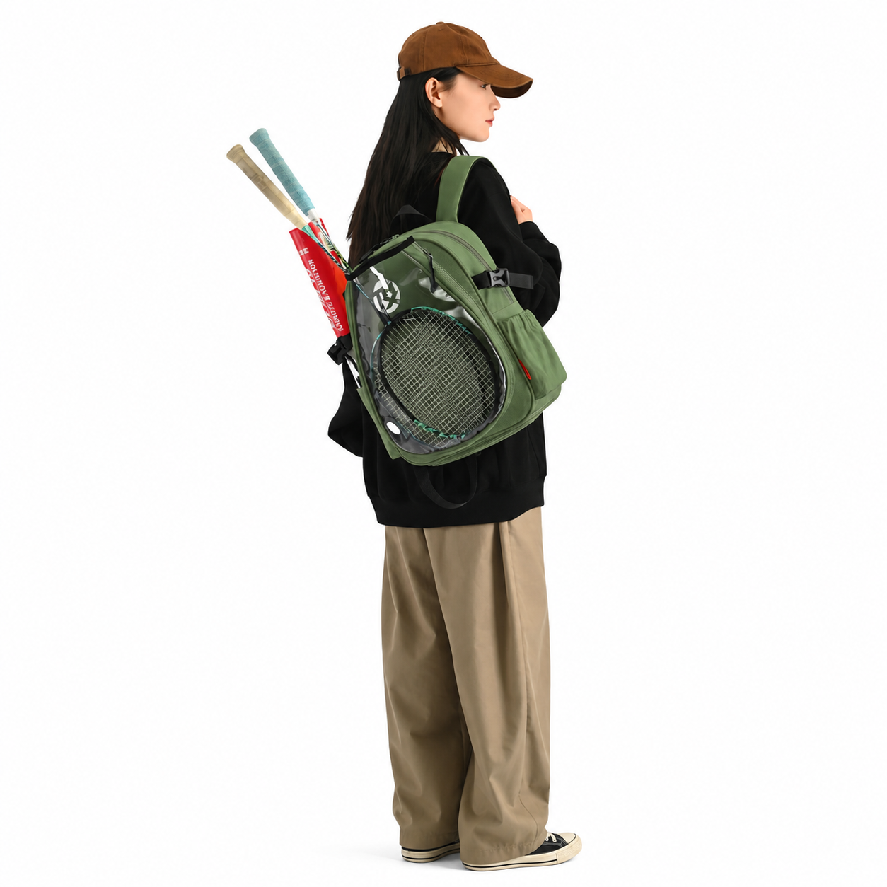 Green Sports Racket Backpack - Lightweight Casual Travel Bag with Separate view 2
