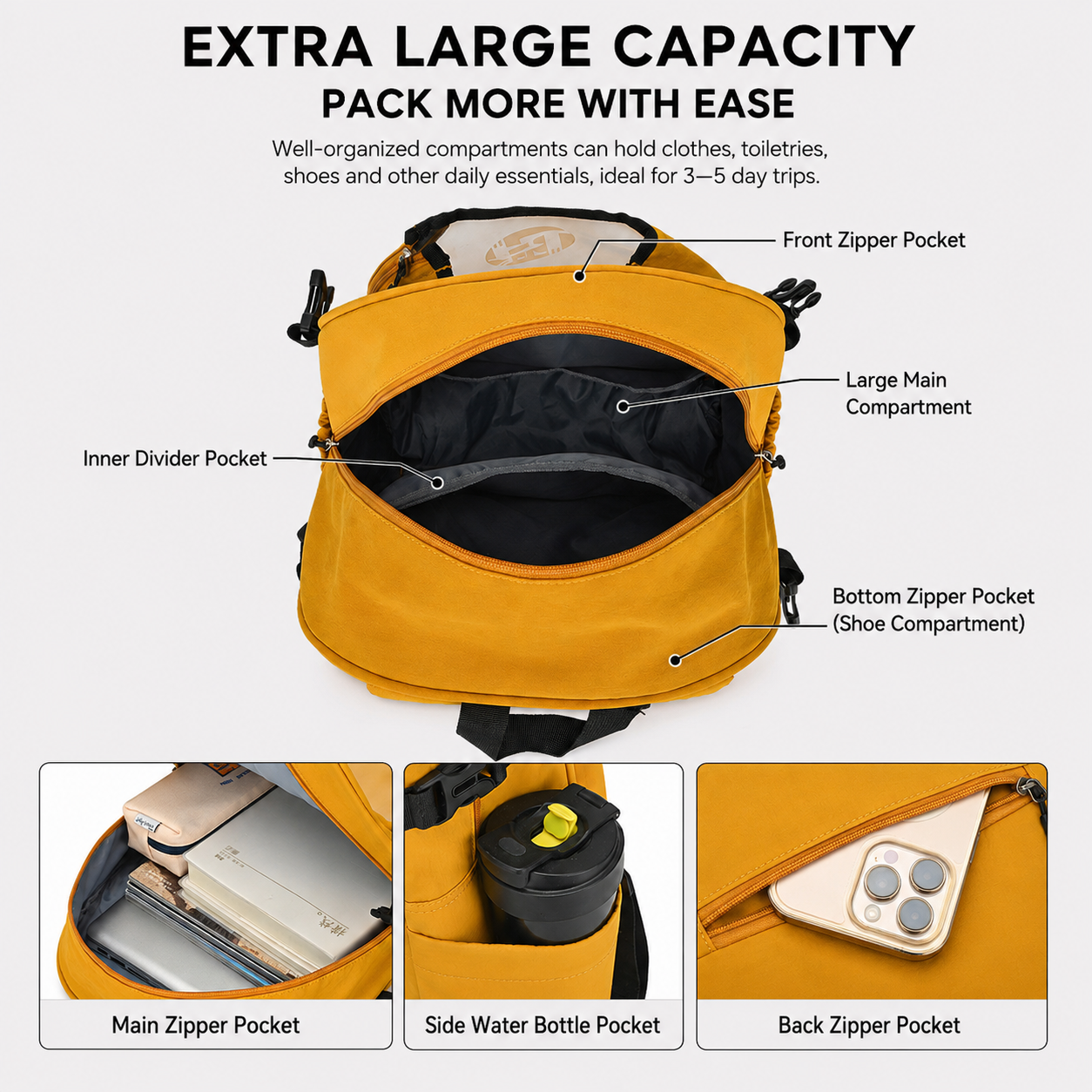Green Sports Racket Backpack - Lightweight Casual Travel Bag with Separate view 4