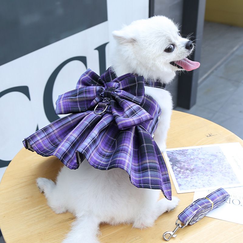Dark Purple Plaid Pet Harness Dress with Leash for Small Dogs and Cats M Size view 5