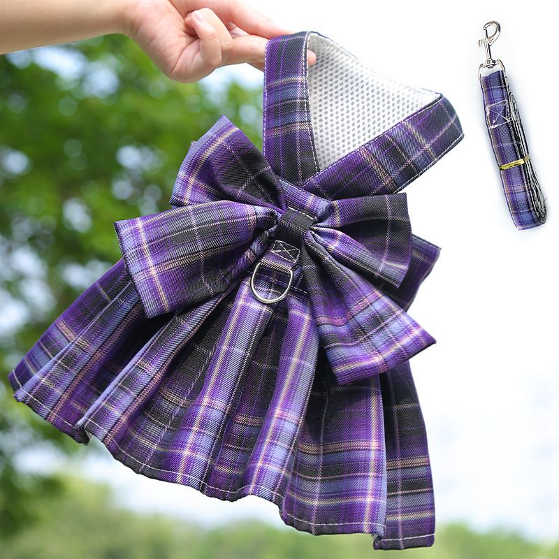Dark Purple Plaid Pet Harness Dress with Leash for Small Dogs and Cats XXL view 4