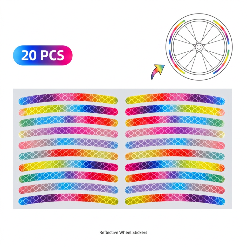 Rainbow Reflective Wheel Stickers - 20 Piece Long Strip Sticker Sheet for