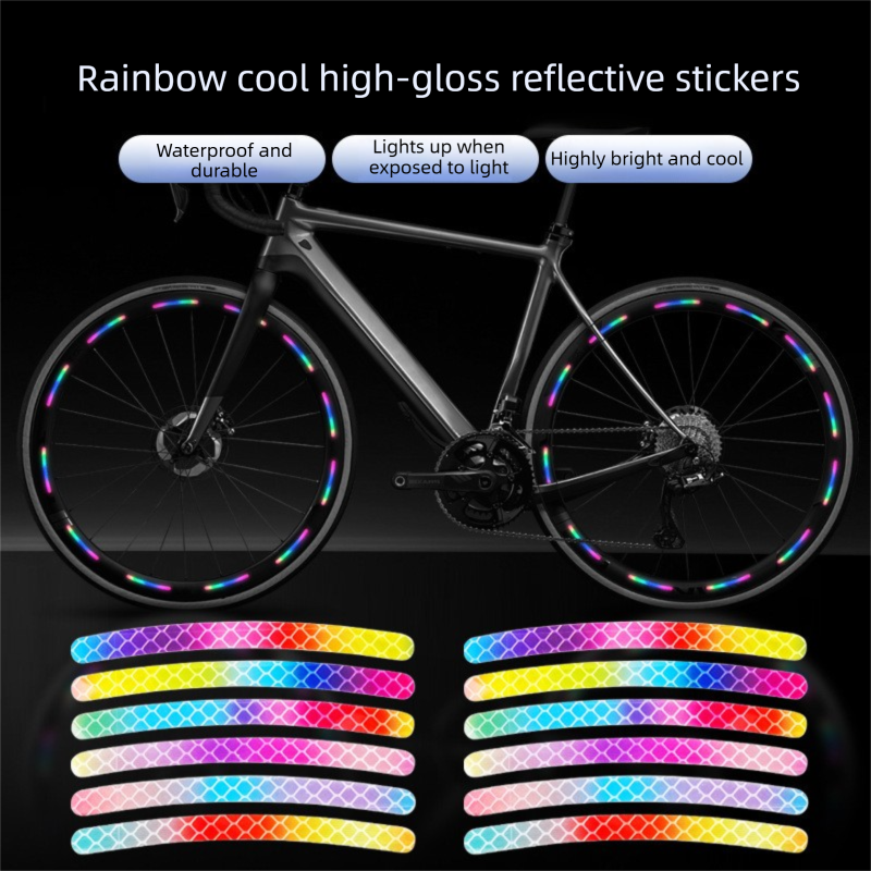 Rainbow Reflective Wheel Stickers - 20 Piece Long Strip Sticker Sheet for view 2