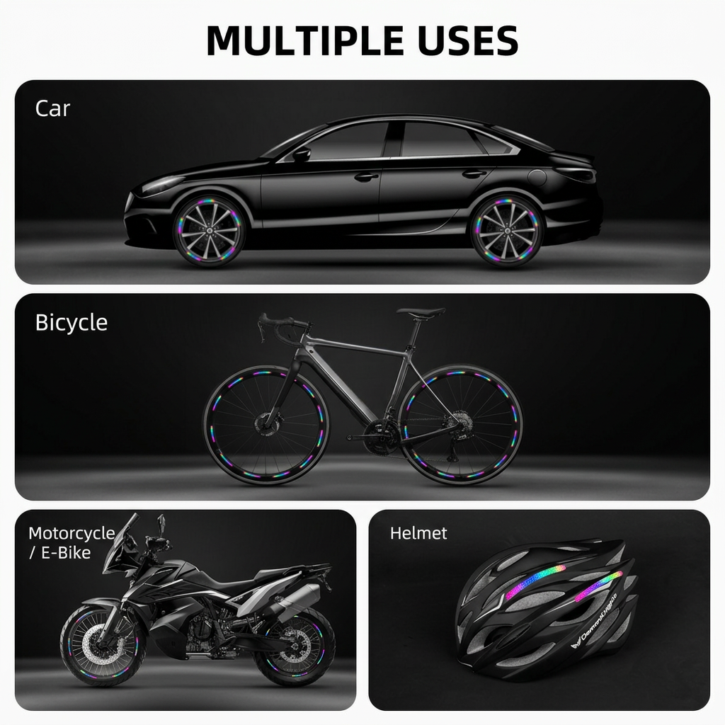 Rainbow Reflective Wheel Stickers - 20 Piece Long Strip Sticker Sheet for view 6