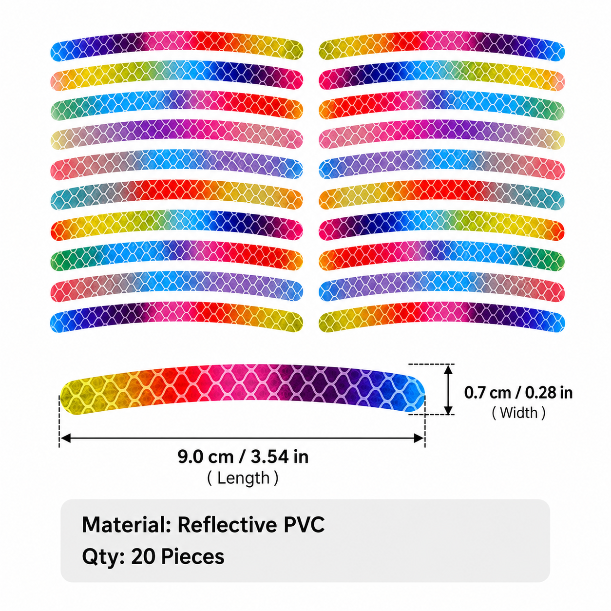 Rainbow Reflective Wheel Stickers - 20 Piece Long Strip Sticker Sheet for view 7