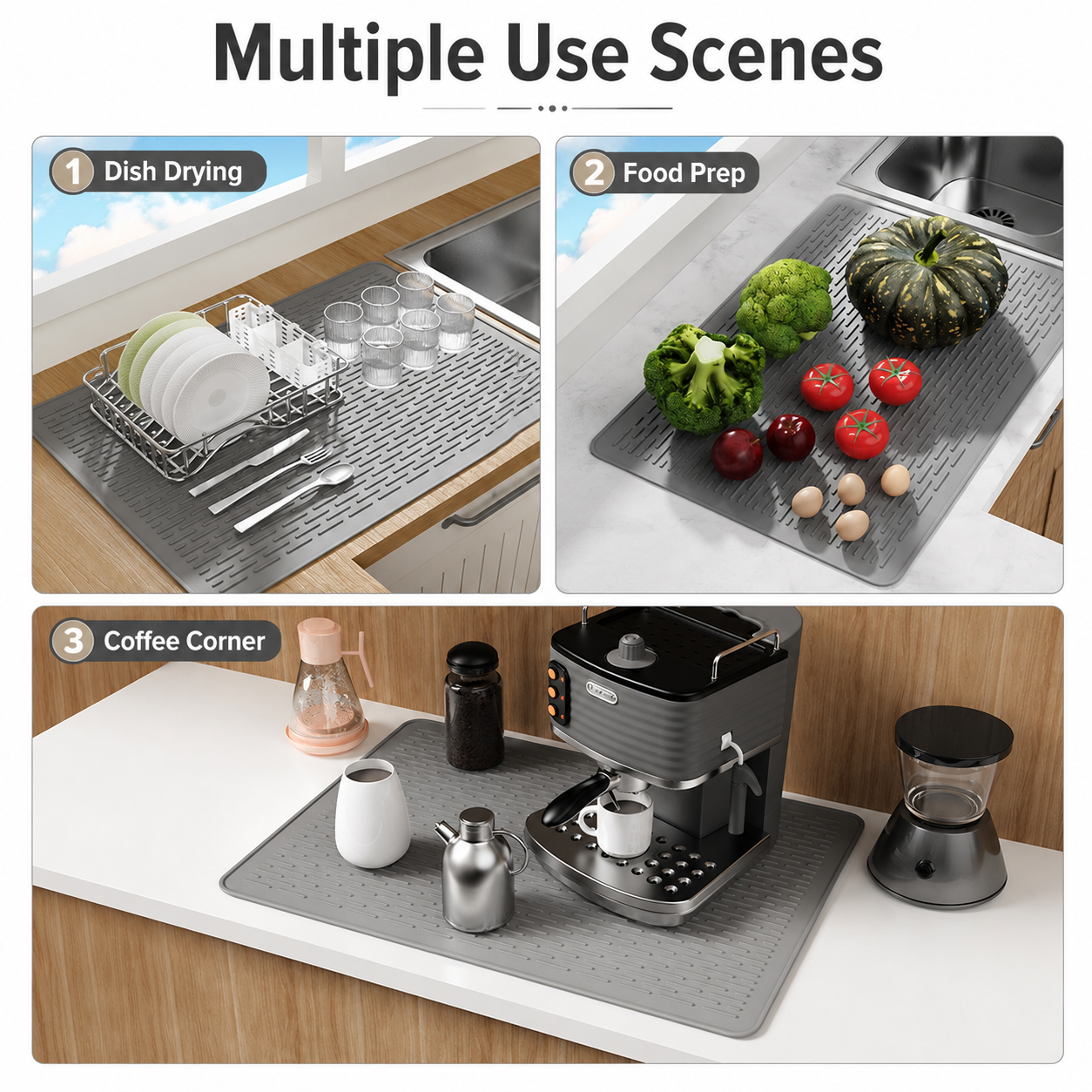 Gray Extra Large Silicone Countertop Protector & Dish Drying Mat - Dishwasher view 2