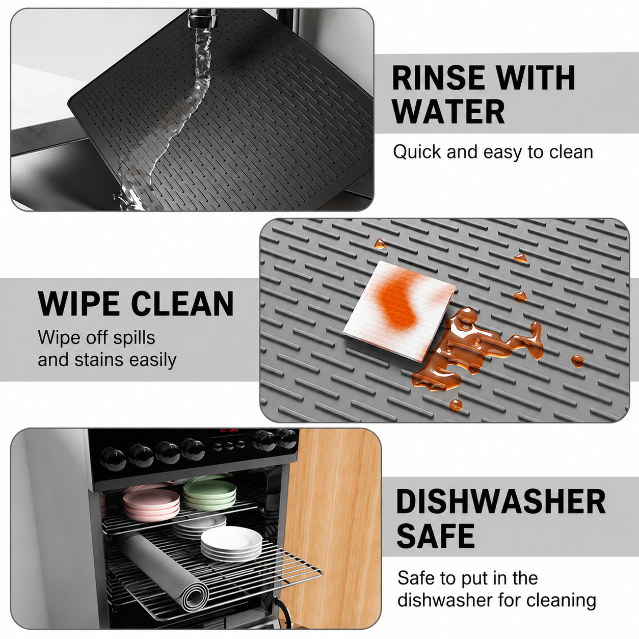 Gray Extra Large Silicone Countertop Protector & Dish Drying Mat - Dishwasher view 3