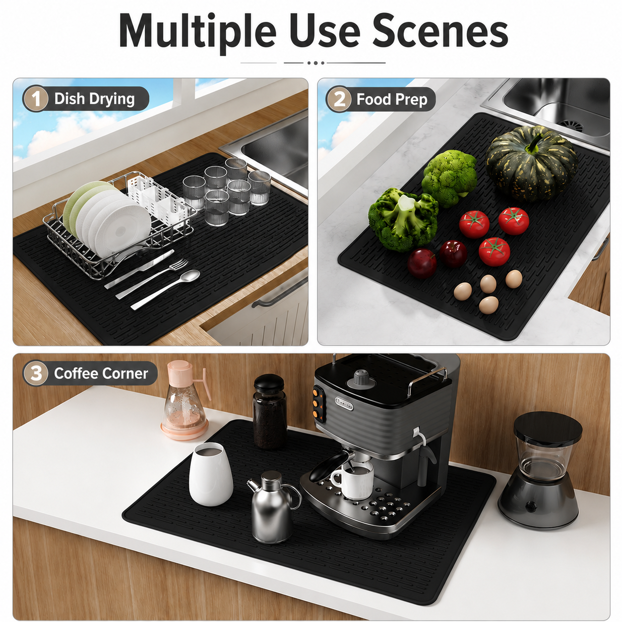 Black Extra Large Silicone Countertop Protector & Dish Drying Mat - Dishwasher view 2