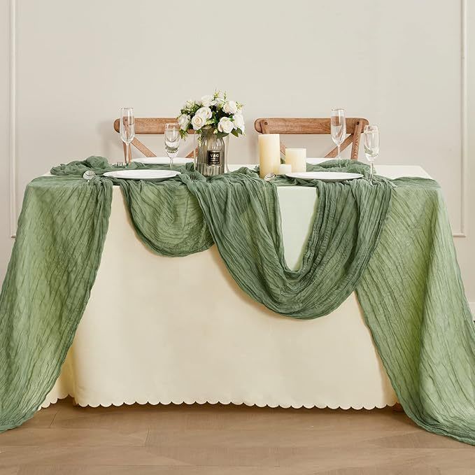 Table Runner - Grass Green 9.84ft Wrinkle Fabric Table Decor for Wedding view 4