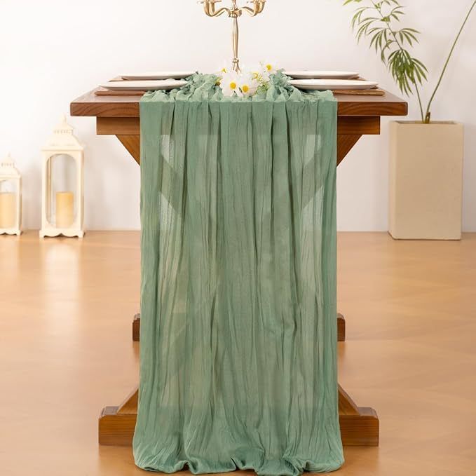 Table Runner - Grass Green 9.84ft Wrinkle Fabric Table Decor for Wedding view 3