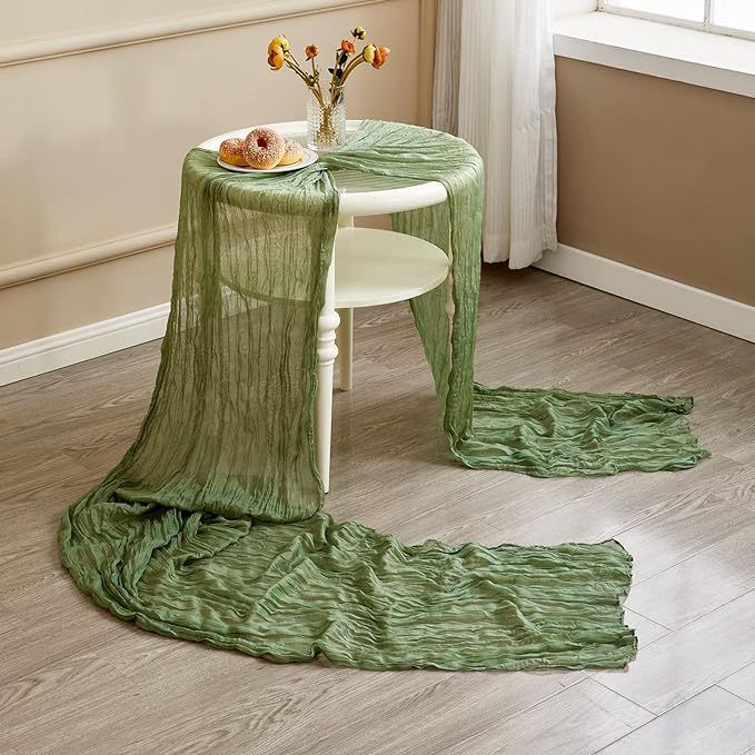 Table Runner -Grass Green 9.84ft Wrinkle Fabric Table Decor for Wedding view 5