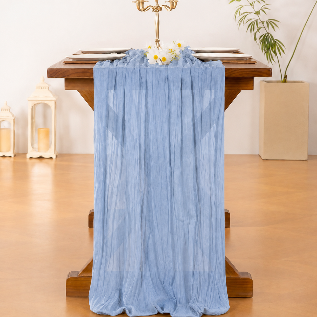 Table Runner - Light Blue 9.84ft Wrinkle Fabric Table Decor for Wedding view 2