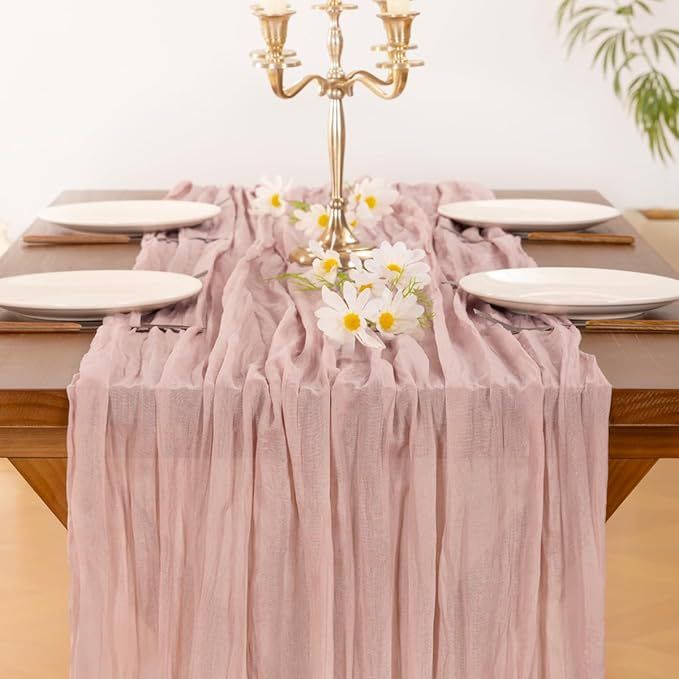 Table Runner - Pink 9.84ft Wrinkle Fabric Table Decor for Wedding view 6