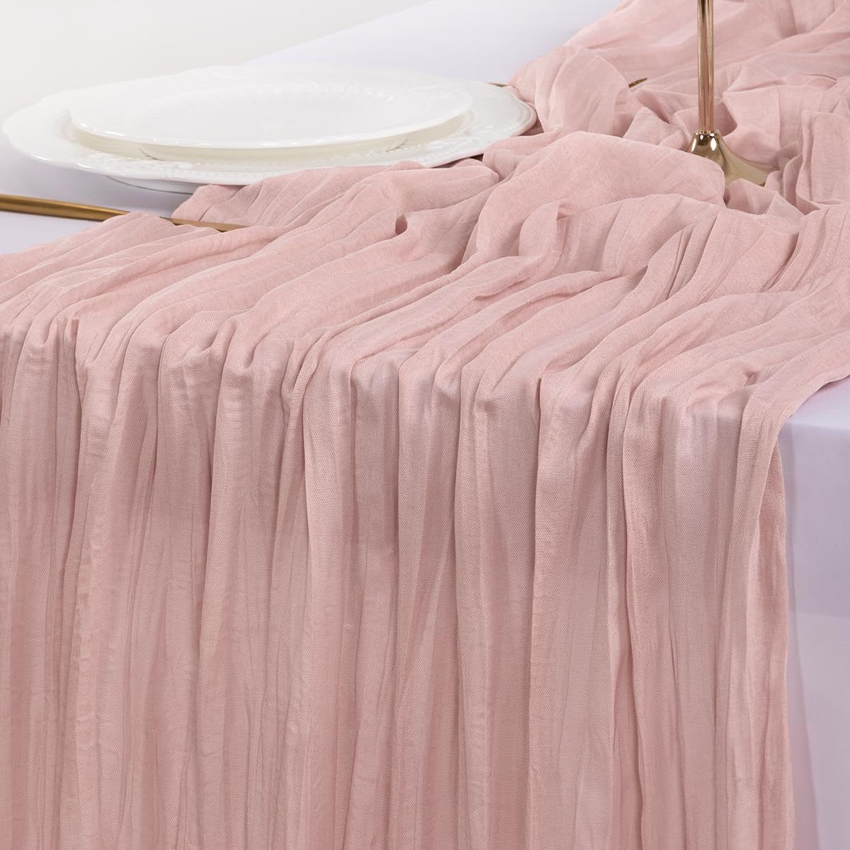 Table Runner - Pink 9.84ft Wrinkle Fabric Table Decor for Wedding