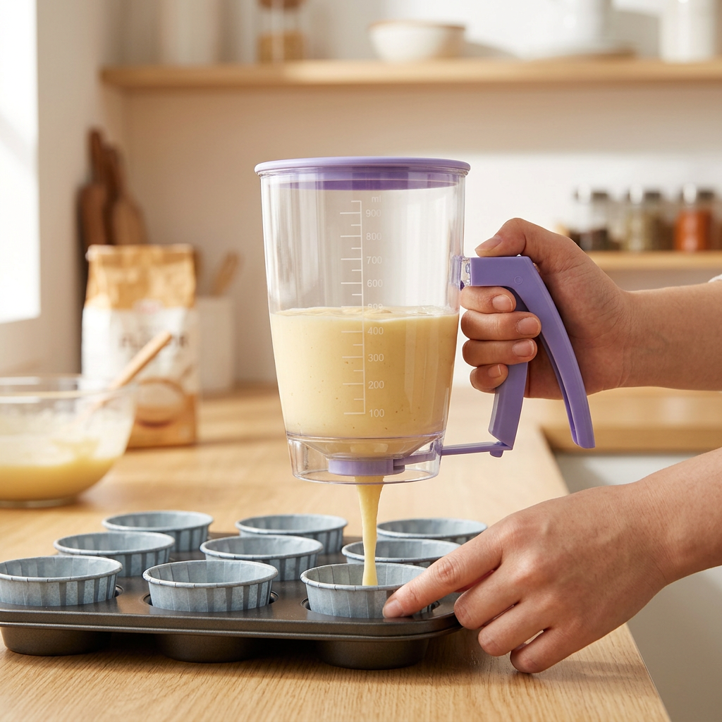 Handheld Batter Dispenser - 900ml with 50 Blue Cupcake Liners for Baking view 2