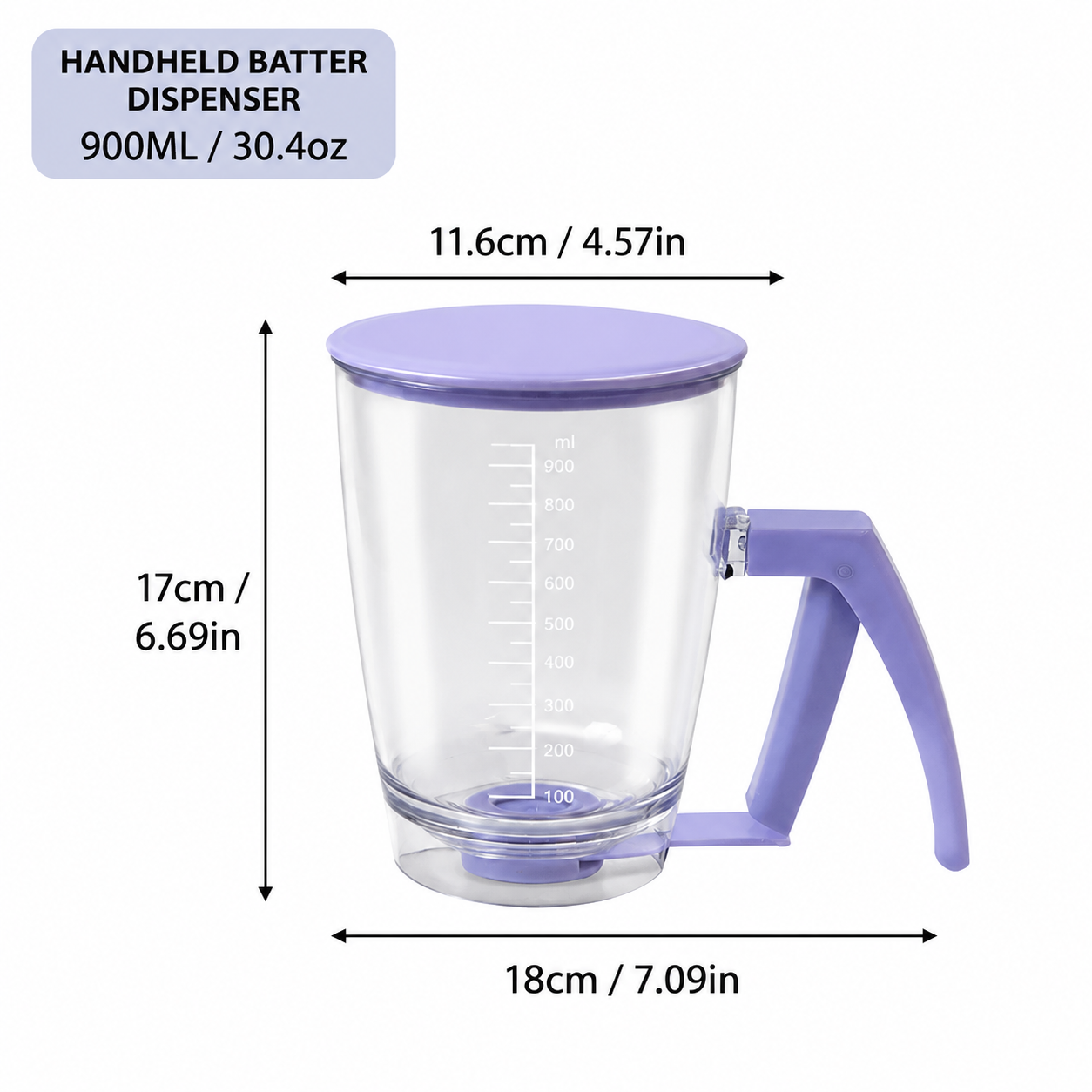 Handheld Batter Dispenser - 900ml with 50 White Cupcake Liners for Baking view 4