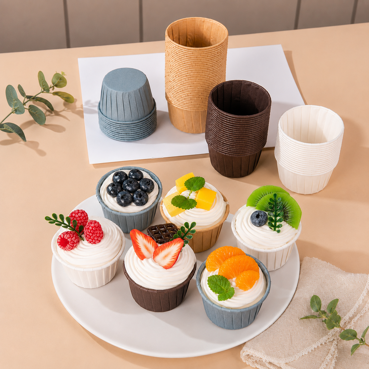 White 50Pcs Cupcake Baking Cups 2.56in Greaseproof Paper Liners for Muffins view 4