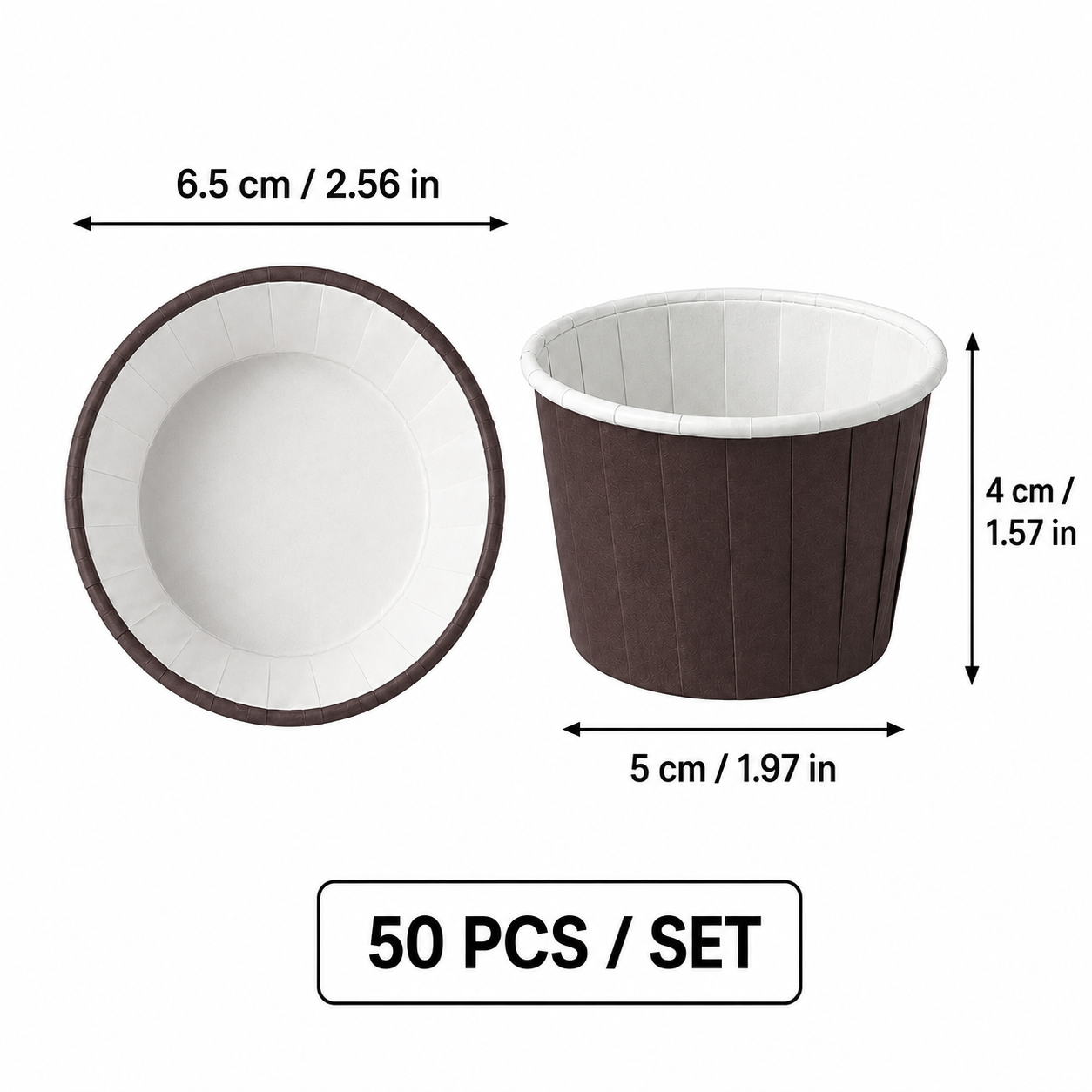 Dark Brown 50Pcs Cupcake Baking Cups 2.56in Greaseproof Paper Liners for view 2