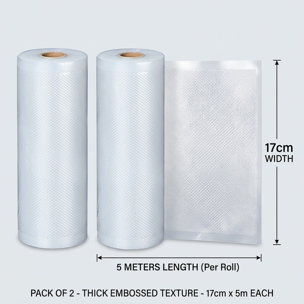Vacuum Sealer Bag Roll 17cm x 5m Embossed Food Storage Bags 2 Rolls for Vacuum view 2