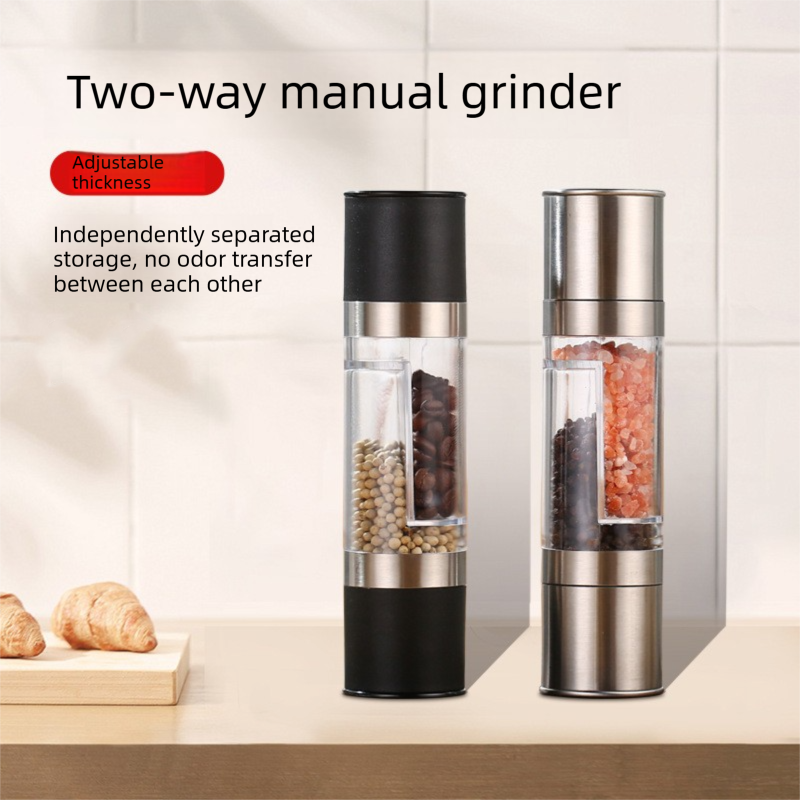 Dual Head Manual Pepper Grinder Silver Spice Mill with Adjustable Coarseness view 2