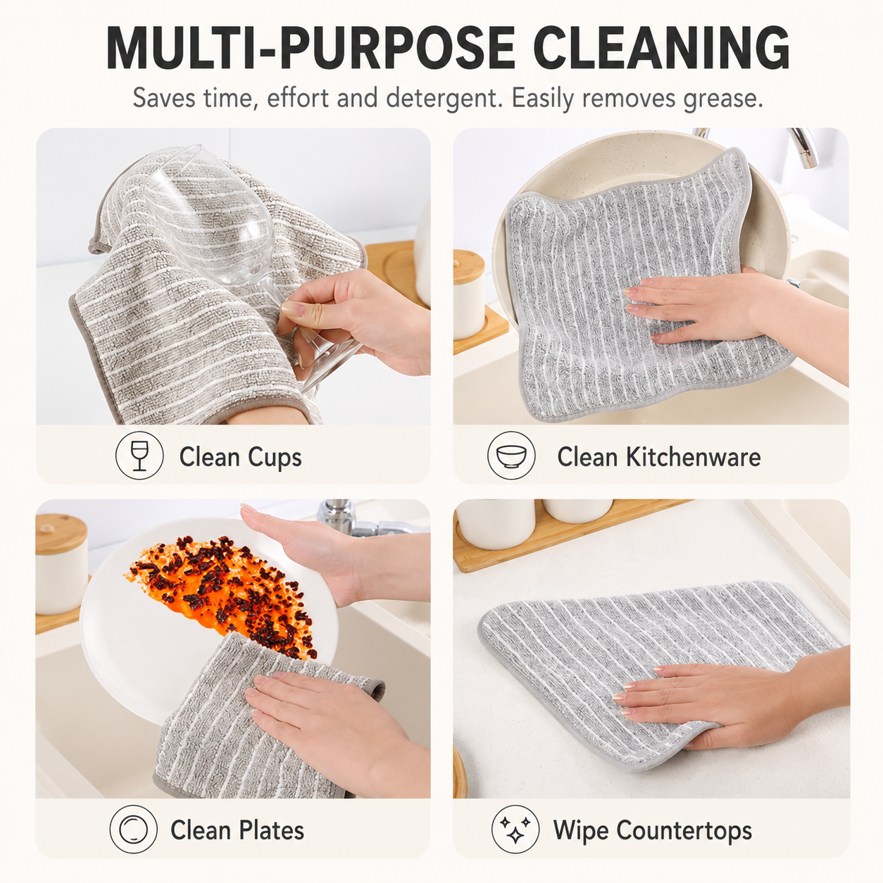 5 Pack Grey Kitchen Cleaning Cloths - 25 x 25 cm Reusable Absorbent Lint-Free view 4