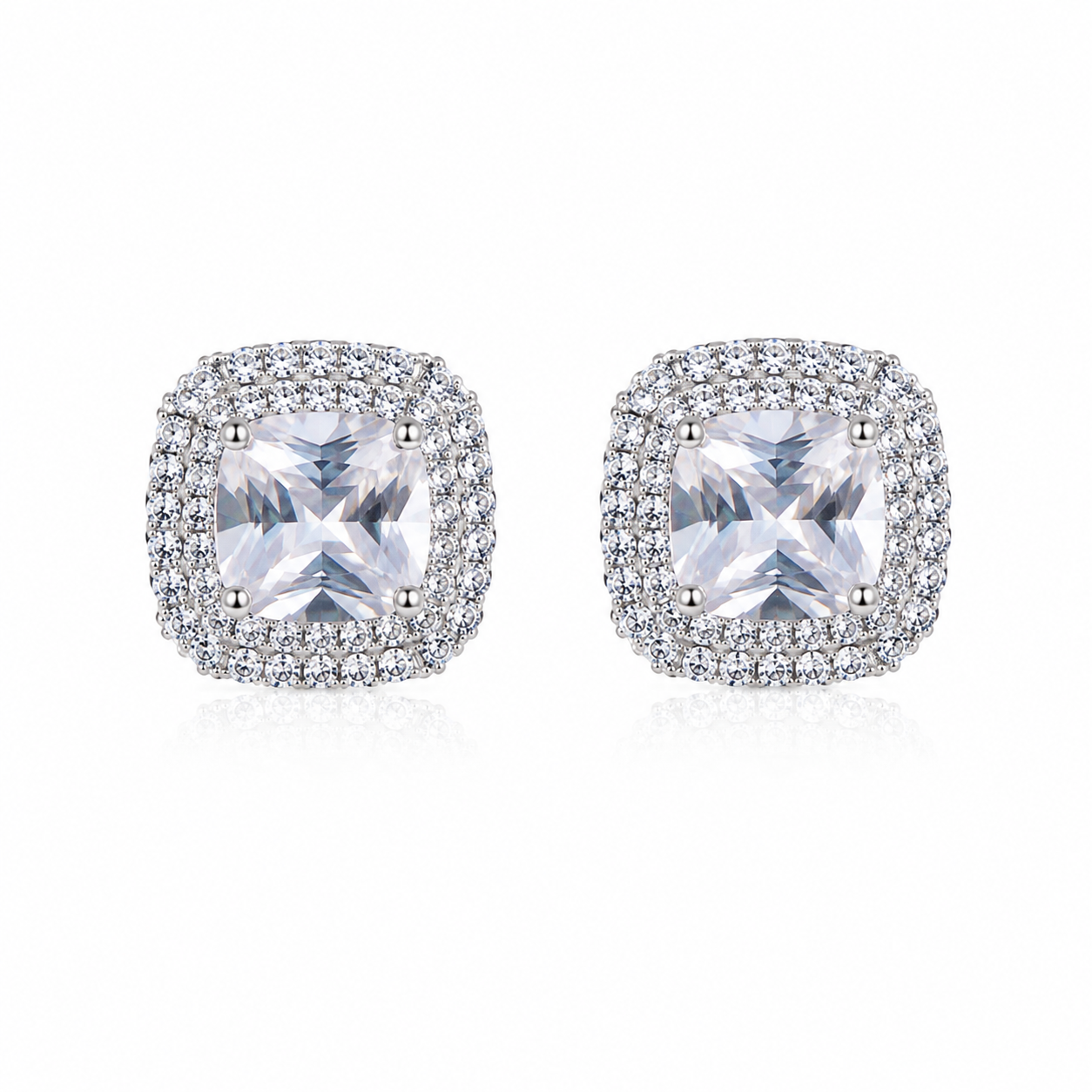 Cushion Cut Stud Earrings - 1.1cm Square Zircon Earrings