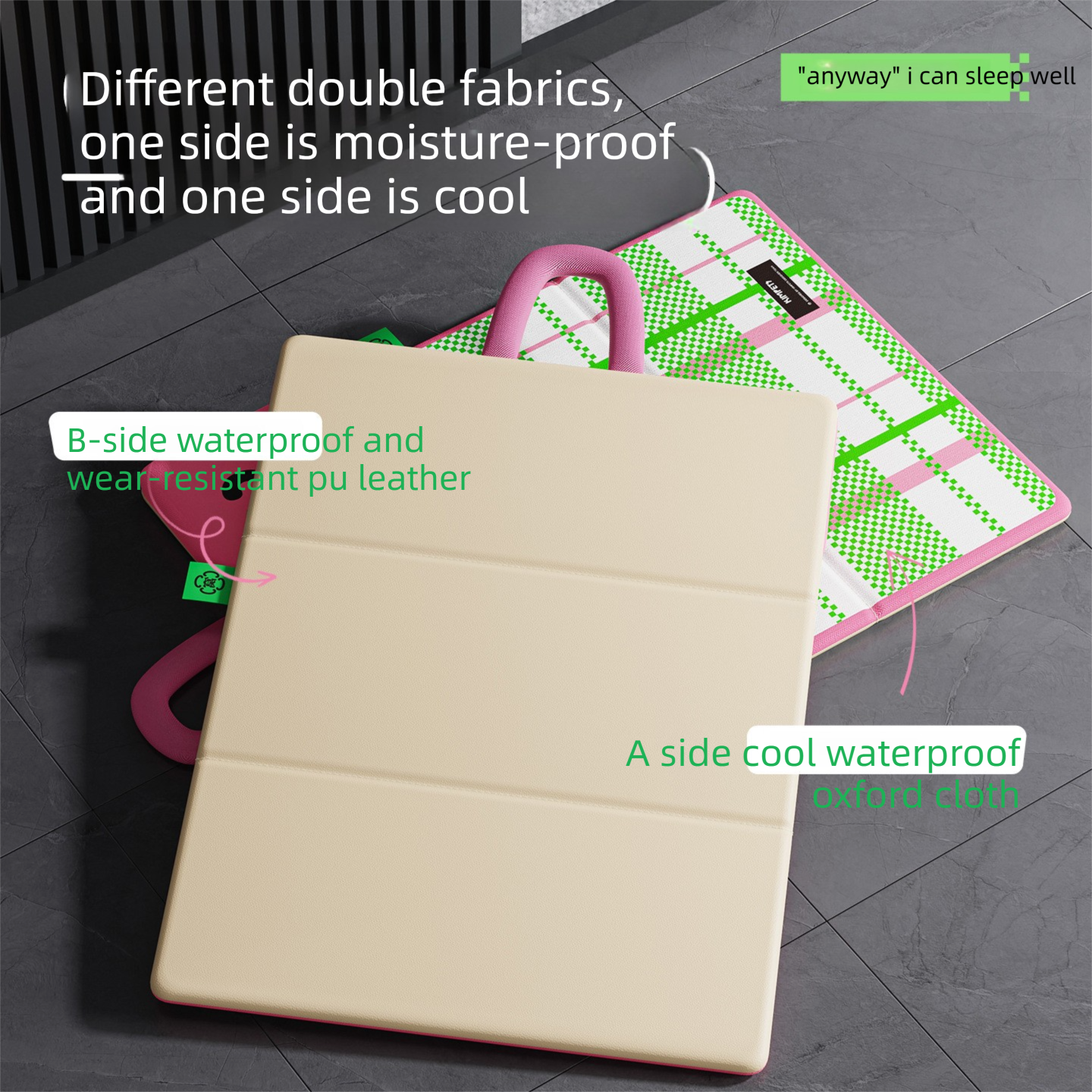 Green Foldable Pet Cooling Mat (L) - Double-Sided Summer Dog Bed Pad view 4